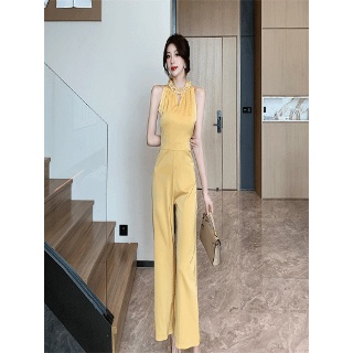 [출근룩/유니크하이엔드]옐로우진주넥오피스점프수트