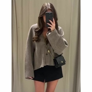 여성용 우아한 스트레이트 컷 울 재킷, V넥 싱글 브레스티드 짧은 코트, 가을 시크 레이디 오피스 스트리트
