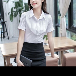 흰색 블라우스 반팔 프릴 롱 남방 오버핏 기본