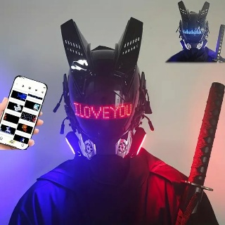 Cyberpunk Mask, Dynamic Led Samurai Mask, 맞춤형 패턴 스크린 할로윈, 파티