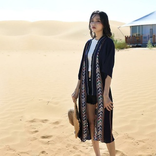 해변 여름 레트로 가디건 비치웨어 리조트 휴양지 커버업 비치 비키니커버업 롱 쉬폰