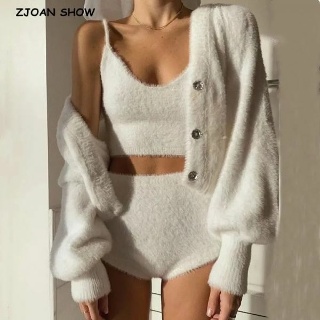 크롭가디건 여름가디건 여자 여성 봄 볼레로 섀기 스타일 화이트 카디건, 모피 싱글 브레스트 버튼 탱크탑, 니