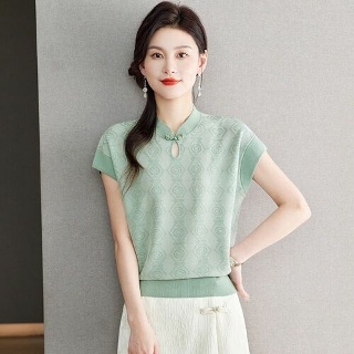 짜리점 여자 키작녀 라운드넥티 럭셔리 단색 무늬 엘레강스 다이얼 단추 니트티 꾹2