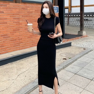 꾹점빵 여자 키작녀 니트 스커트 캐주얼 슬림 이너 뒷트임 힙 세트 여름 투피스 꾹2