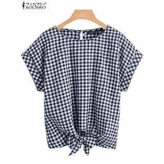 체크블라우스 여성브라우스 예쁜 셔츠 남방 ZANZEA 여성 패션 상의세련된 격자 무늬 반팔 체크 셔츠캐주얼