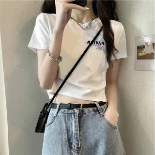 여름 크롭 티셔츠 여성의 반팔 새 슬림 핏 바닥 셔츠 트렌디 한 멋진 세련된 달콤하고 매운 매우 요정 탑