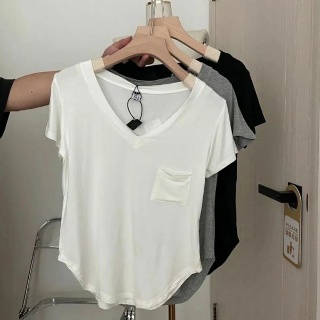 S-2XL 여성용 캐주얼 단색 V넥 반팔 티셔츠, 얇은 셔츠, 탑 보터밍