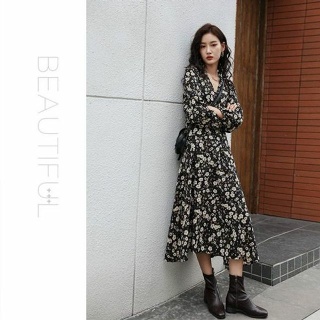플라워 여성 롱원피스 허리끈 데이트룩 치마