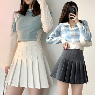 하이웨스트치마 단색 무지 디자인 여성 여름 플리츠