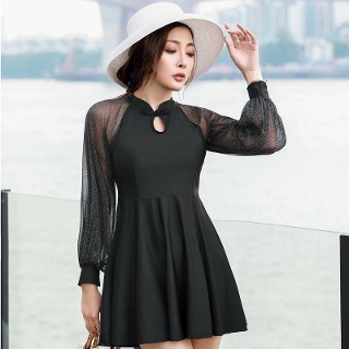 노출없는 빅사이즈 원피스 수영복 시스루 긴팔 치마 비치웨어 9XL