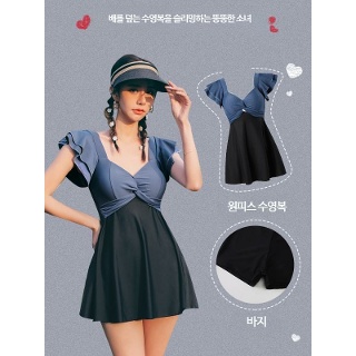 여성 수영복 슬리밍 온천 복고풍 살을 가리는 수영복(플러스 사이즈)