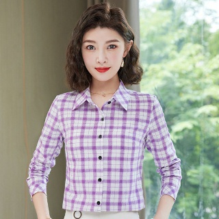 여성 봄가을 캐주얼 체크 셔츠 긴팔 상의 얇은 남방