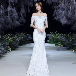 원숄더 화이트 파티 연말 시상식 결혼식 수입글램룩 셀프웨딩 이브닝드레스