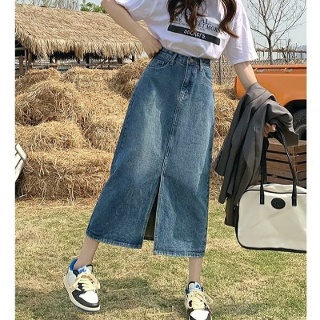 앞트임 청치마 긴 옆트임 흑청치마 데님 빅사이즈 롱 스커트