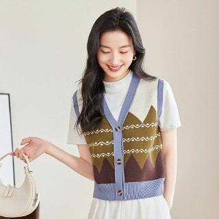 호빵산현여성 베스트 봄가을 V넥 니트 조끼 HO1