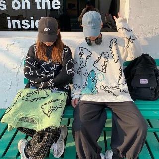공룡 그림 커플룩 트윈룩 봄가을 겨울 빅사이즈 시밀러룩 니트 부부 남여