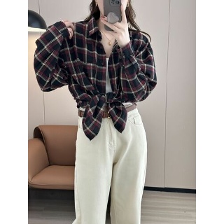 에네로 체크셔츠 여성 체크 셔츠 봄 가을 캐주얼 가디건 탑 여자 빈티지 긴팔 루즈핏 UNO1