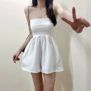 [편한핏/휴가/바캉스룩] 튤립 와이드 숏 밴딩 스모크 탑 점프수트