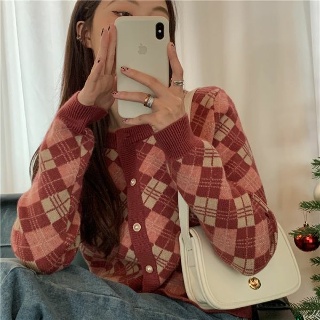 초가을 격자  가디건 홀가니트회사 사무실 가을하객룩 간절기 점퍼 봄 가을