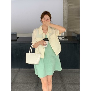 여성 반팔 셔츠 연노랑 카라 포켓 린넨 남방 여름 봄 루즈핏
