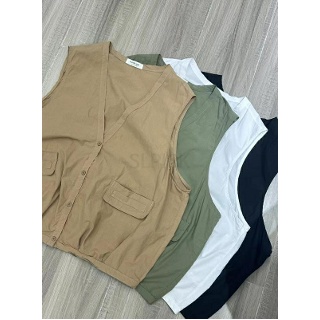 YSMALL 여성 미시옷 순면조끼 오버핏 얇은 간절기 봄 엄마옷 조끼