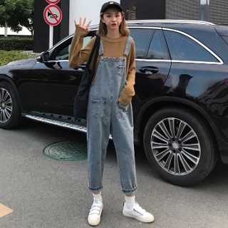 여성 사계절 점프슈트 와이드 멜빵바지 반바지 S~5XL 데님 9부