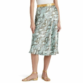 [LAUREN Ralph Lauren] 로렌 랄프로렌 랄프 스네이크스킨 프린트 새틴 샤르뮤즈 A라인 스커트