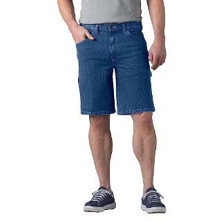 Dickies 남성용 액티브 웨이스트 카펜터 반바지, 27.9cm11인치, 스톤워시드 인디고 블루 13669