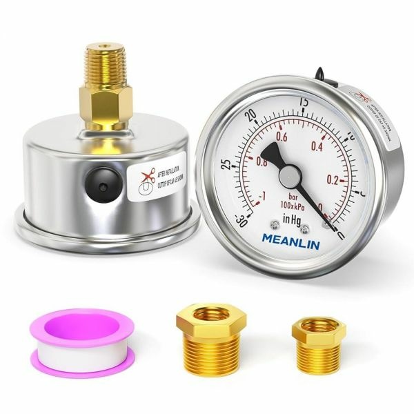 MEANLIN MEASURE -30~0Psi 스테인리스 스틸 0.6cm(1/4인치) NPT 5.1cm(2인치 - 티몬